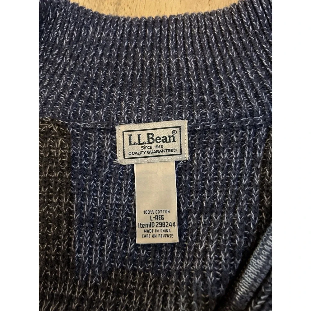 LL Bean Cardigan Mens Large Blue Cotton Full Zip Heavyweight Sweater Preppy